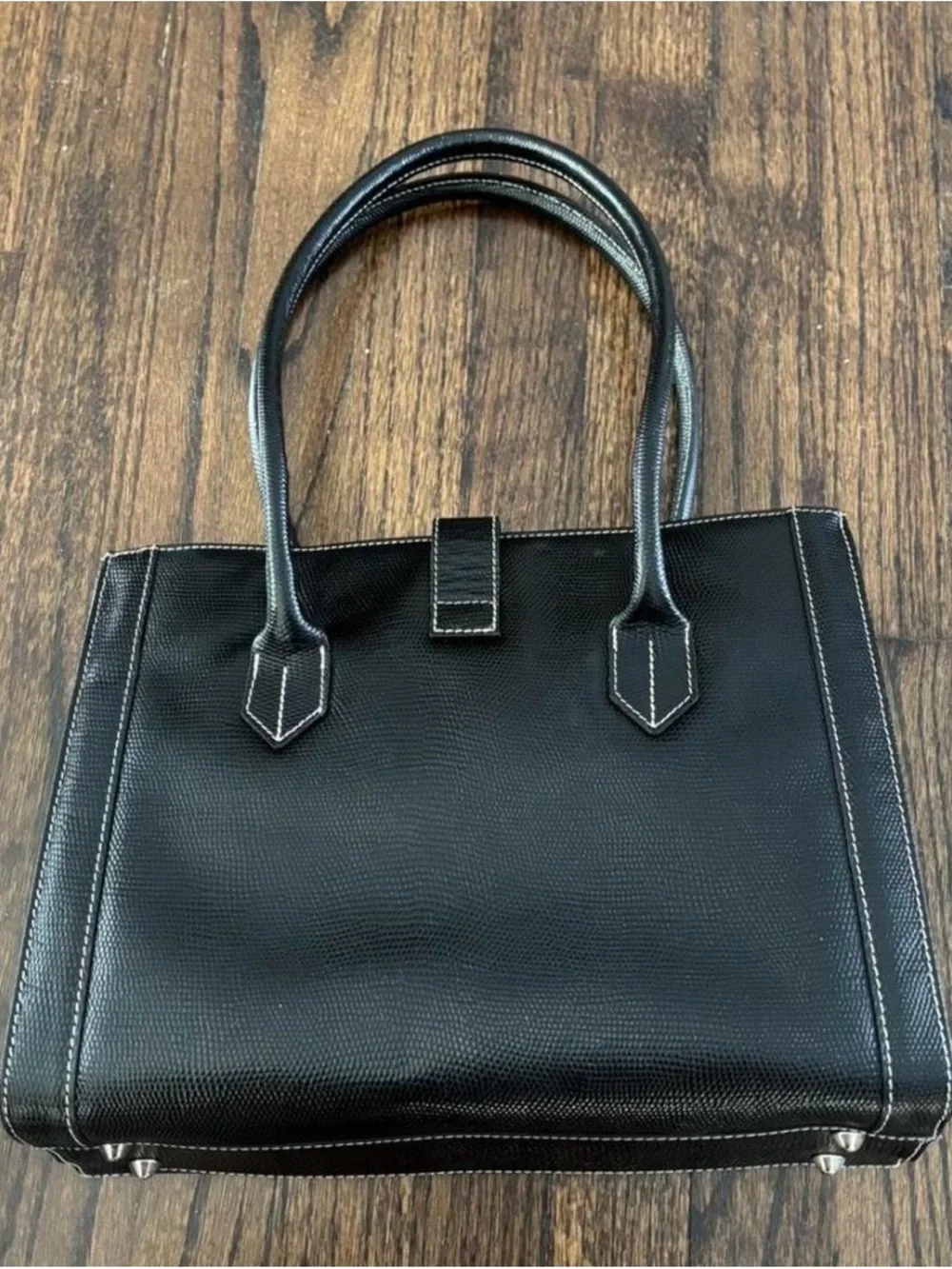 Vintage Black Laptop Tote Bag with Silver Buckle